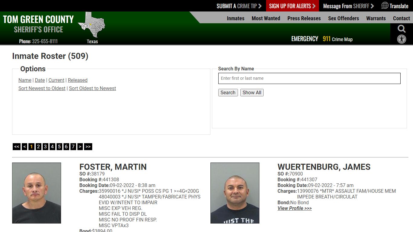 Inmate Roster (510) - Tom Green County Sheriff